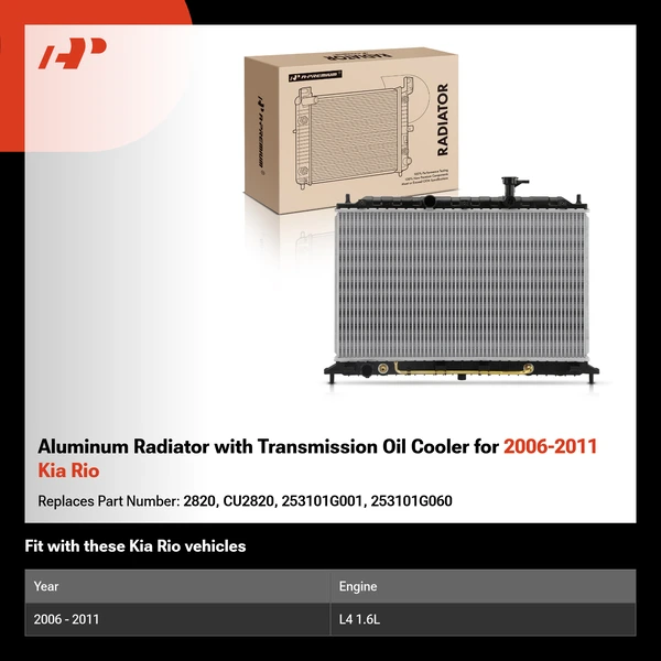 Aluminum Radiator with Transmission Oil Cooler for 2006-2011 Kia Rio