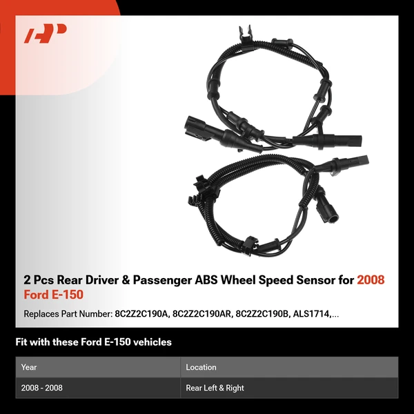 2 Pcs Rear Driver & Passenger ABS Wheel Speed Sensor for 2008 Ford E-150