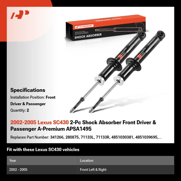 2002-2005 Lexus SC430 2-Pc Shock Absorber Front Driver & Passenger A-Premium APSA1495