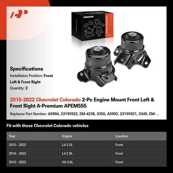 2015-2022 Chevrolet Colorado 2-Pc Engine Mount Front Left & Front Right A-Premium APEM555