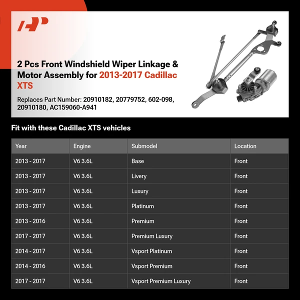 2 Pcs Front Windshield Wiper Linkage & Motor Assembly for 2013-2017 Cadillac XTS