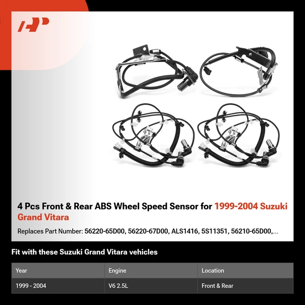 4 Pcs Front & Rear ABS Wheel Speed Sensor for 1999-2004 Suzuki Grand Vitara
