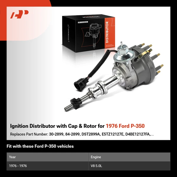 Ignition Distributor with Cap & Rotor for 1976 Ford P-350
