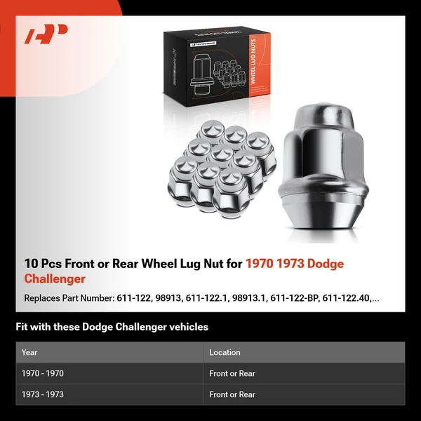 10 Pcs Front or Rear Wheel Lug Nut for 1970 1973 Dodge Challenger