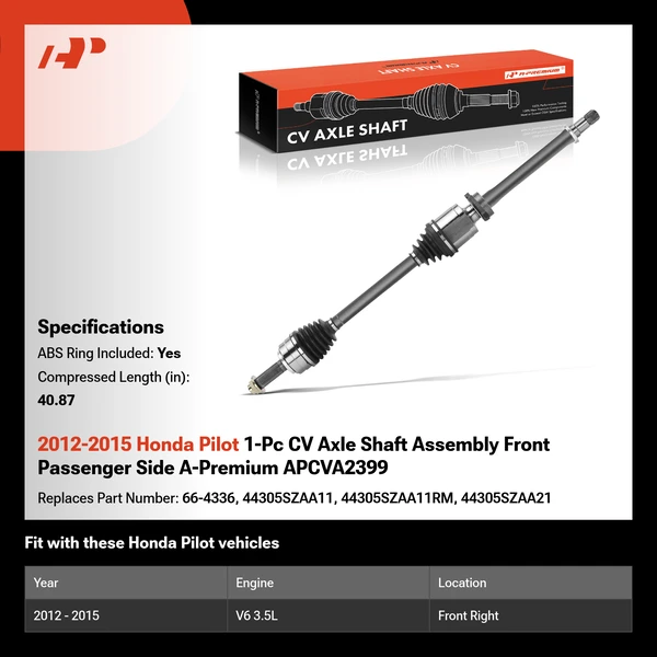 2012-2015 Honda Pilot 1-Pc CV Axle Shaft Assembly Front Passenger Side A-Premium APCVA2399