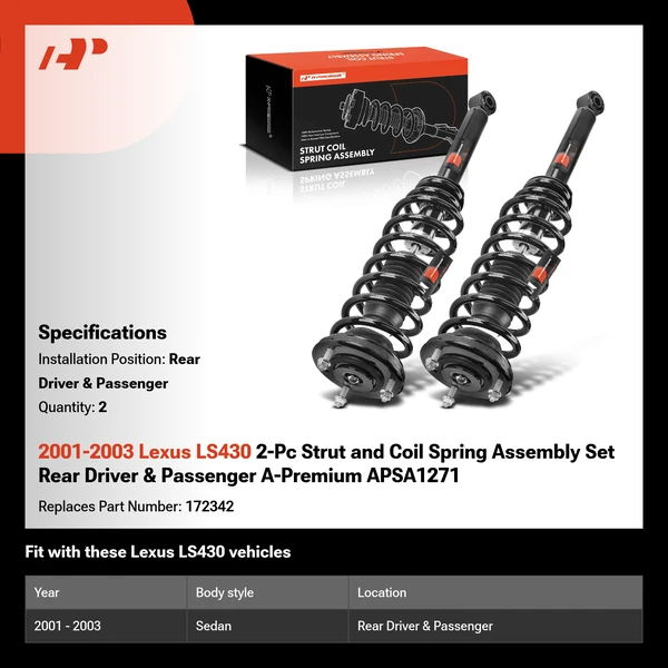 2001-2003 Lexus LS430 2-Pc Strut and Coil Spring Assembly Set Rear Driver & Passenger A-Premium APSA1271