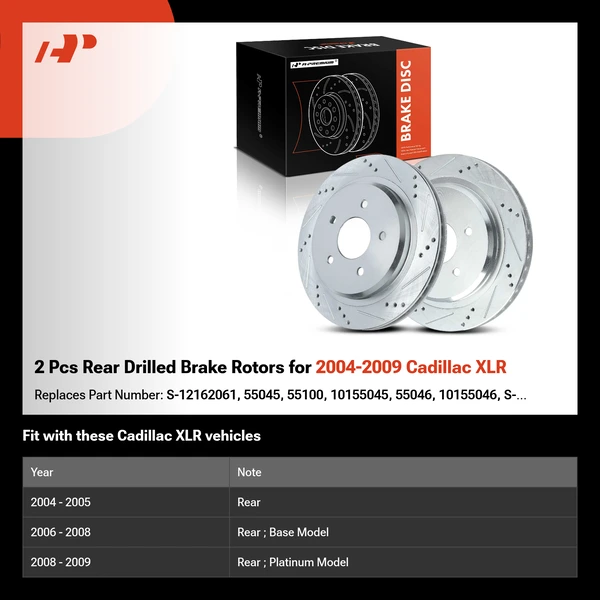 2 Pcs Rear Drilled Brake Rotors for 2004-2009 Cadillac XLR