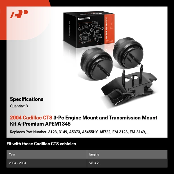 2004 Cadillac CTS 3-Pc Engine Mount and Transmission Mount Kit A-Premium APEM1345