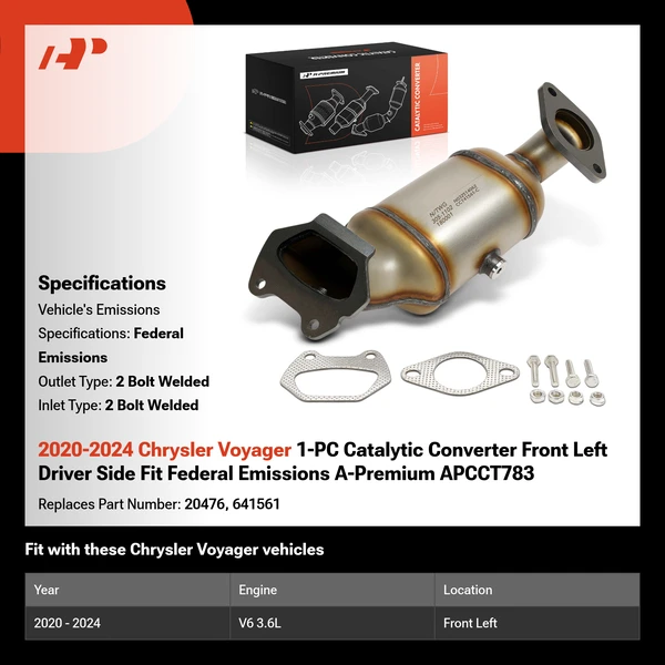 2020-2024 Chrysler Voyager 1-PC Catalytic Converter Front Left Driver Side Fit Federal Emissions A-Premium APCCT783