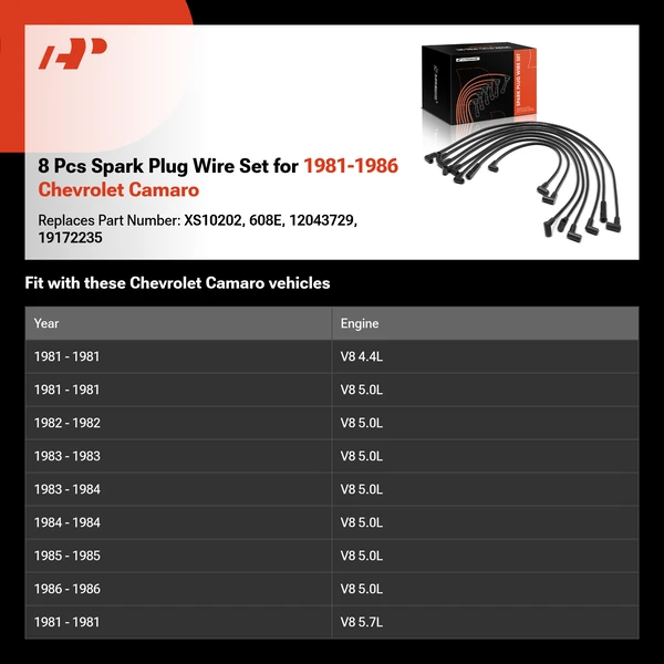 8 Pcs Spark Plug Wire Set for 1981-1986 Chevrolet Camaro