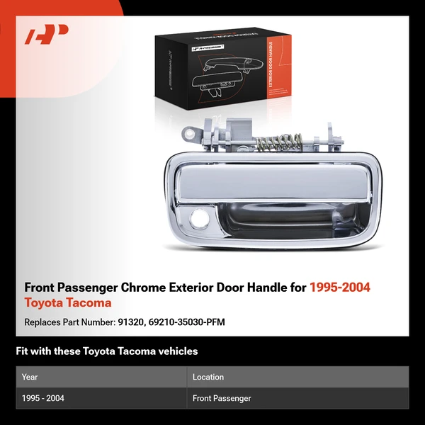 Front Passenger Chrome Exterior Door Handle for 1995-2004 Toyota Tacoma
