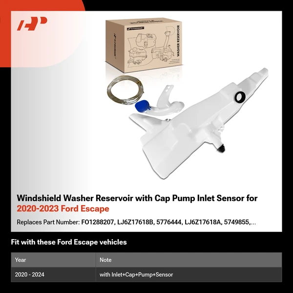 Windshield Washer Reservoir with Cap Pump Inlet Sensor for 2020-2023 Ford Escape