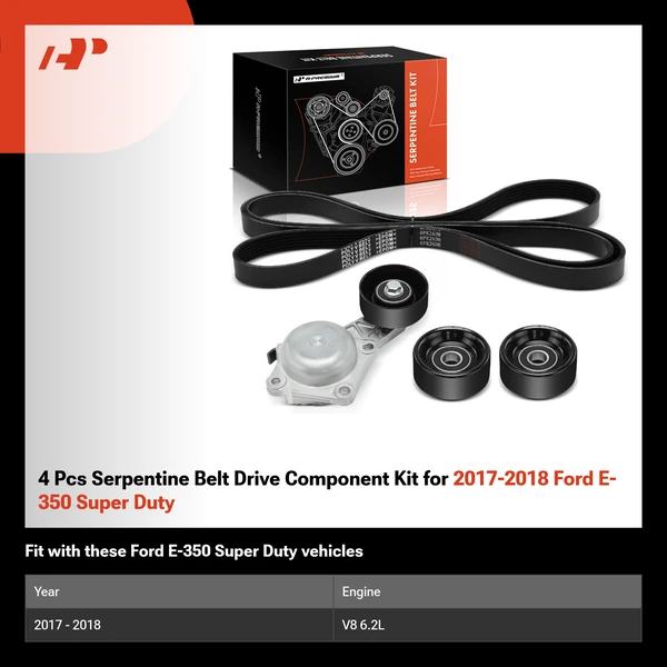 4 Pcs Serpentine Belt Drive Component Kit for 2017-2018 Ford E-350 Super Duty