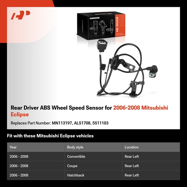 Rear Driver ABS Wheel Speed Sensor for 2006-2008 Mitsubishi Eclipse