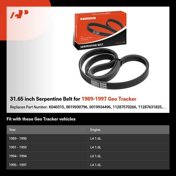 31.65 inch Serpentine Belt for 1989-1997 Geo Tracker