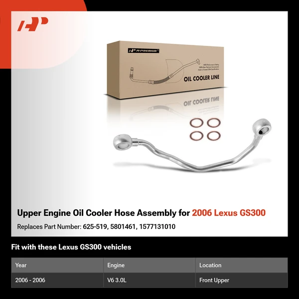 Upper Engine Oil Cooler Hose Assembly for 2006 Lexus GS300