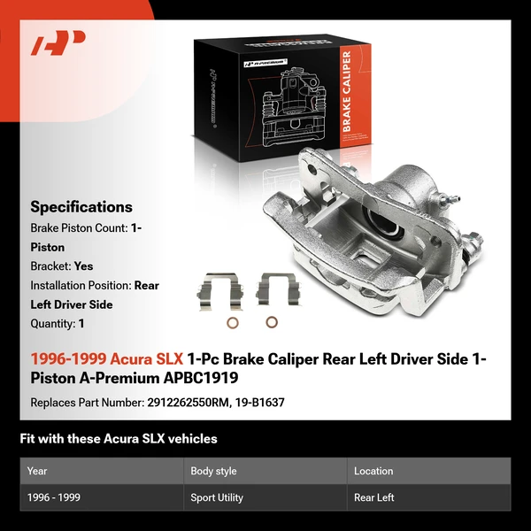 1996-1999 Acura SLX 1-Pc Brake Caliper Rear Left Driver Side 1-Piston A-Premium APBC1919