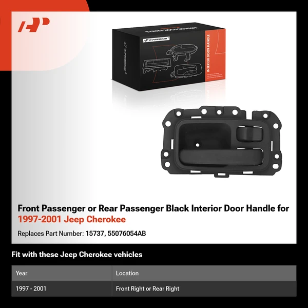 Front Passenger or Rear Passenger Black Interior Door Handle for 1997-2001 Jeep Cherokee