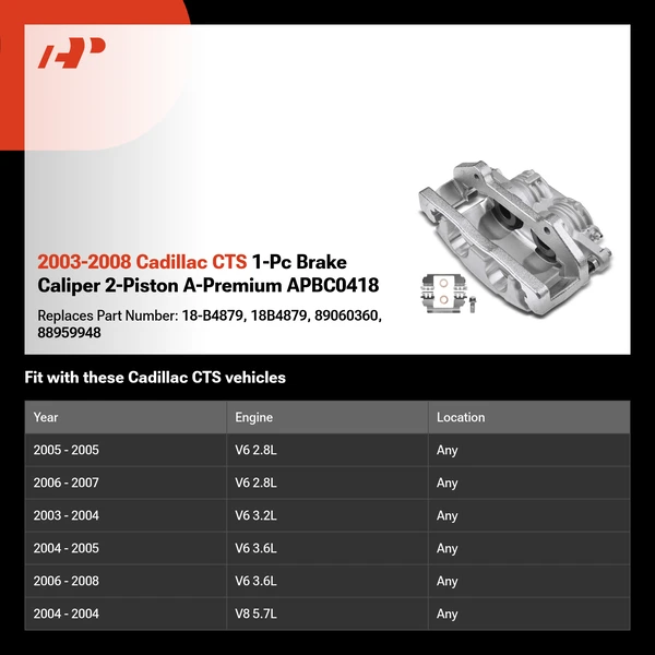 2003-2008 Cadillac CTS 1-Pc Brake Caliper 2-Piston A-Premium APBC0418