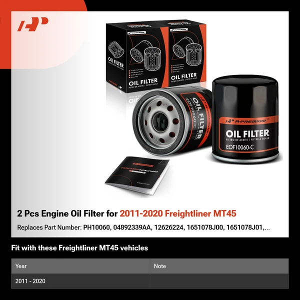 2 Pcs Engine Oil Filter for 2011-2020 Freightliner MT45