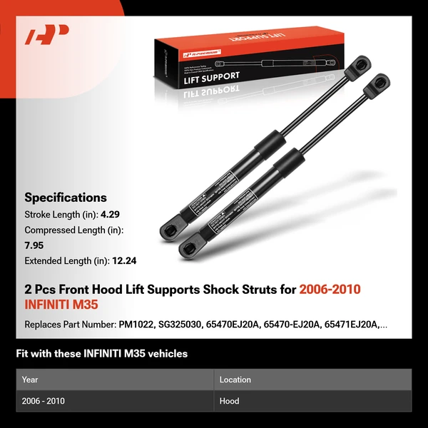 2 Pcs Front Hood Lift Supports Shock Struts for 2006-2010 INFINITI M35