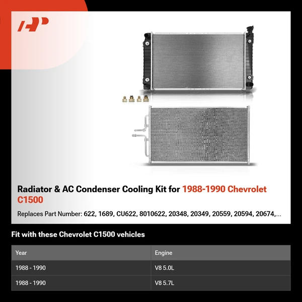 Radiator & AC Condenser Cooling Kit for 1988-1990 Chevrolet C1500