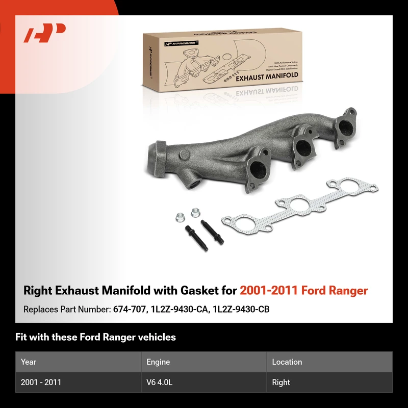 Right Exhaust Manifold with Gasket for 2001-2011 Ford Ranger