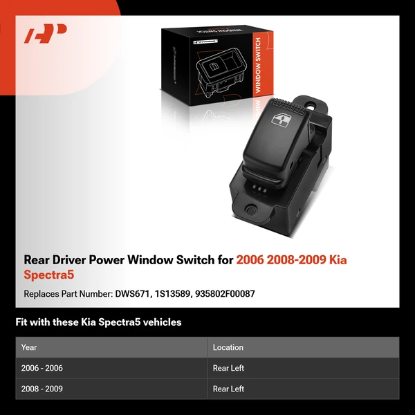 Rear Driver Power Window Switch for 2006 2008-2009 Kia Spectra5