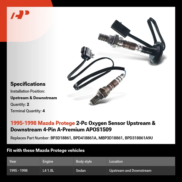 1995-1998 Mazda Protege 2-Pc Oxygen Sensor Upstream & Downstream 4-Pin A-Premium APOS1509