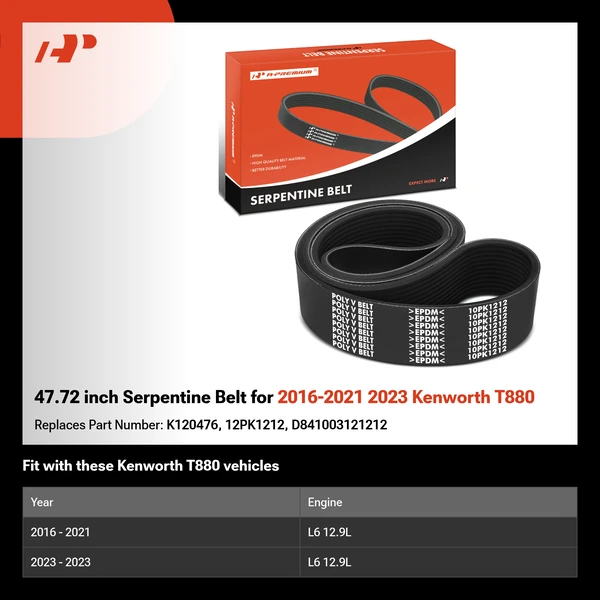 47.72 inch Serpentine Belt for 2016-2021 2023 Kenworth T880