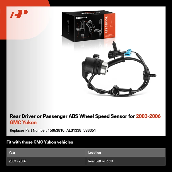 Rear Driver or Passenger ABS Wheel Speed Sensor for 2003-2006 GMC Yukon