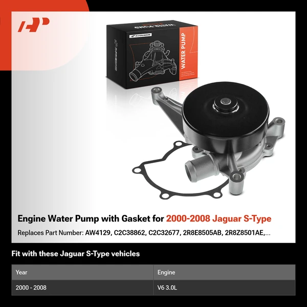 Engine Water Pump with Gasket for 2000-2008 Jaguar S-Type