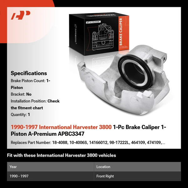 1990-1997 International Harvester 3800 1-Pc Brake Caliper 1-Piston A-Premium APBC3347