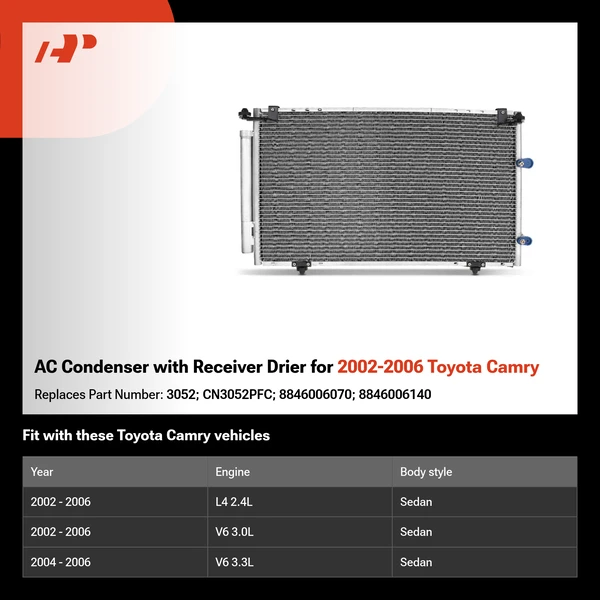 AC Condenser with Receiver Drier for 2002-2006 Toyota Camry
