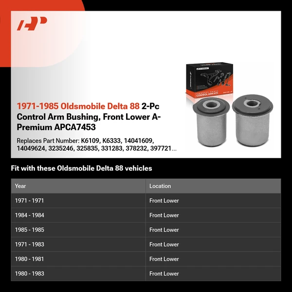 1971-1985 Oldsmobile Delta 88 2-Pc Control Arm Bushing, Front Lower A-Premium APCA7453
