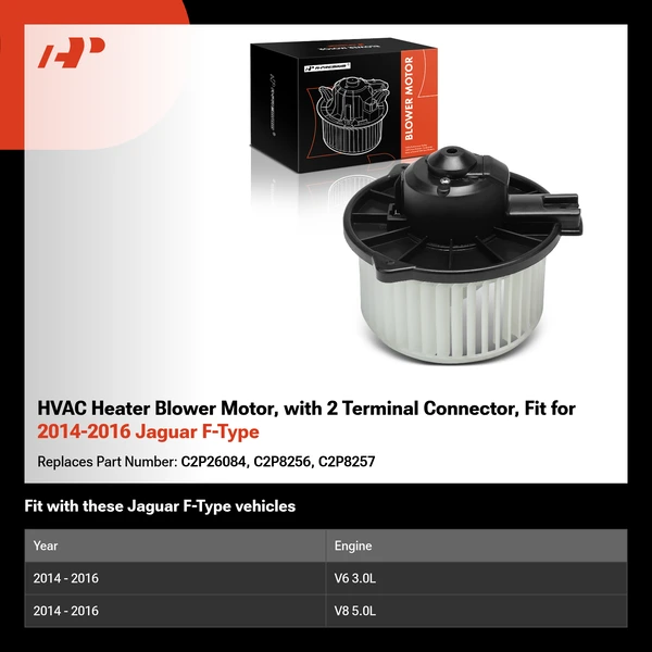 HVAC Heater Blower Motor, with 2 Terminal Connector, Fit for 2014-2016 Jaguar F-Type