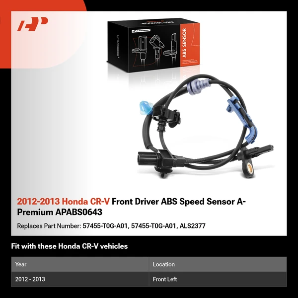 2012-2013 Honda CR-V Front Driver ABS Speed Sensor A-Premium APABS0643