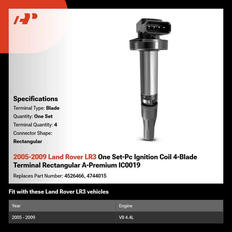 2005-2009 Land Rover LR3 One Set-Pc Ignition Coil 4-Blade Terminal Rectangular A-Premium IC0019