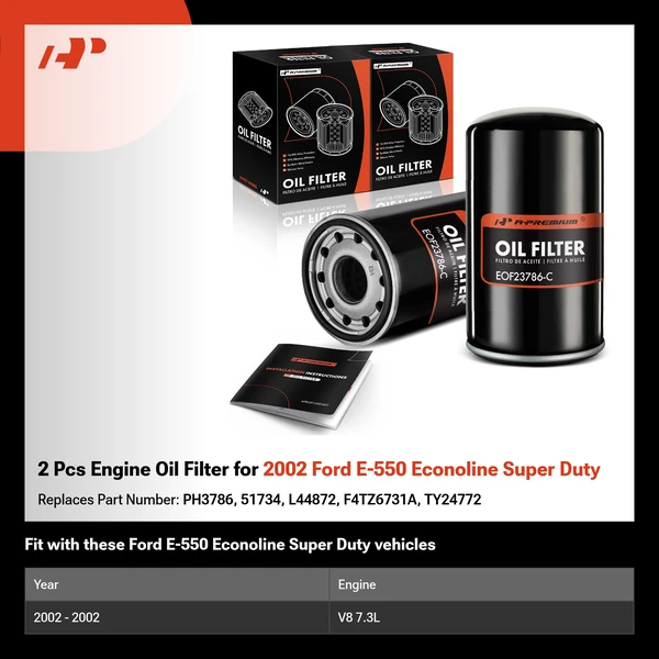 2 Pcs Engine Oil Filter for 2002 Ford E-550 Econoline Super Duty
