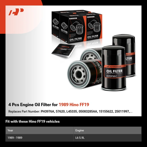4 Pcs Engine Oil Filter for 1989 Hino FF19