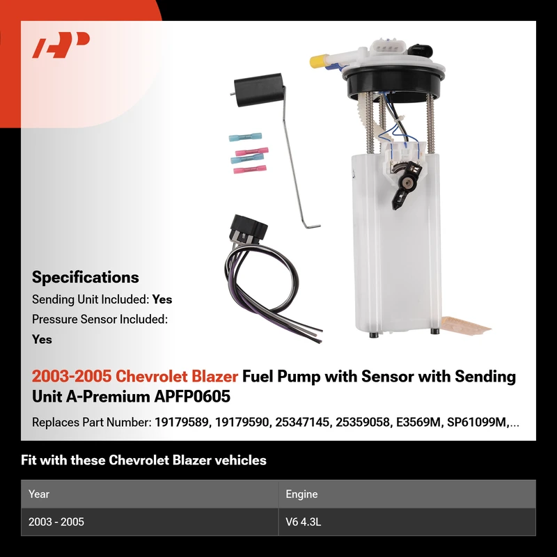2003-2005 Chevrolet Blazer Fuel Pump with Sensor with Sending Unit A-Premium APFP0605
