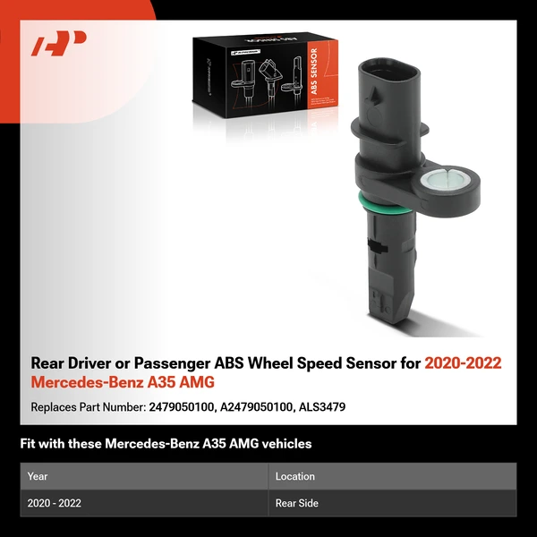 Rear Driver or Passenger ABS Wheel Speed Sensor for 2020-2022 Mercedes-Benz A35 AMG