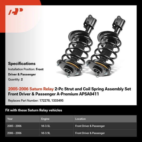 2005-2006 Saturn Relay 2-Pc Strut and Coil Spring Assembly Set Front Driver & Passenger A-Premium APSA0411