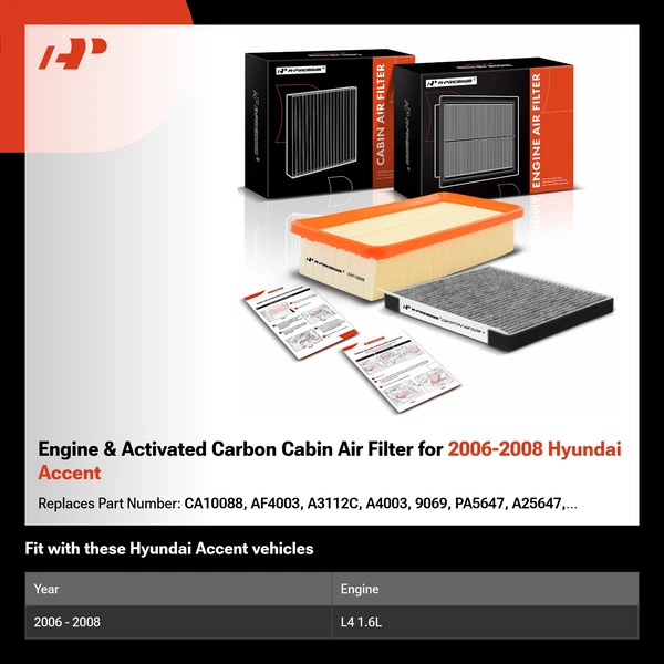 Engine & Activated Carbon Cabin Air Filter for 2006-2008 Hyundai Accent