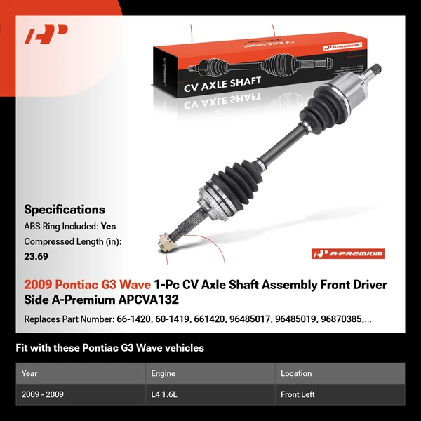 2009 Pontiac G3 Wave 1-Pc CV Axle Shaft Assembly Front Driver Side A-Premium APCVA132
