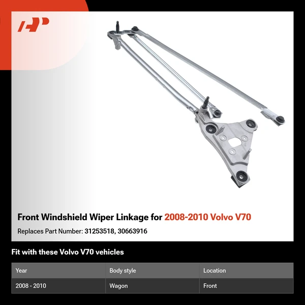 Front Windshield Wiper Linkage for 2008-2010 Volvo V70