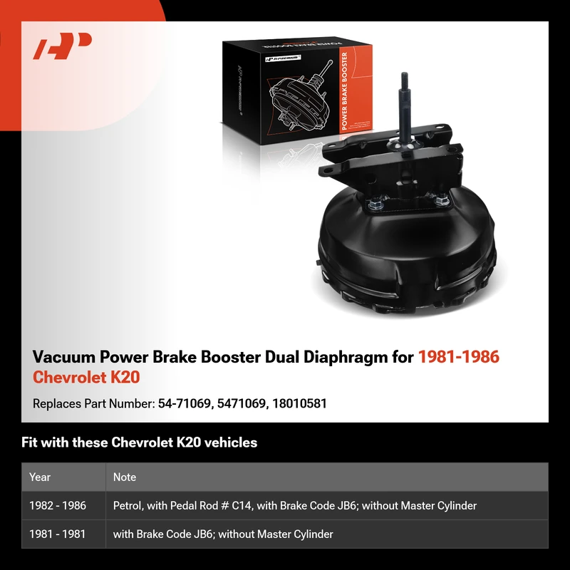 Vacuum Power Brake Booster Dual Diaphragm for 1981-1986 Chevrolet K20
