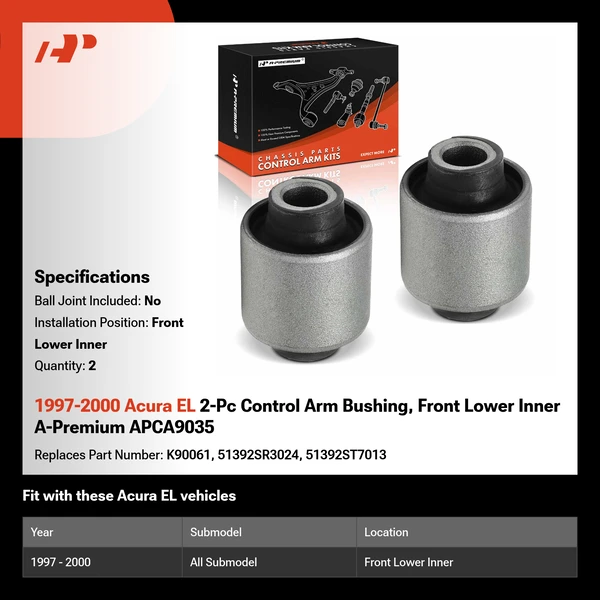 1997-2000 Acura EL 2-Pc Control Arm Bushing, Front Lower Inner A-Premium APCA9035