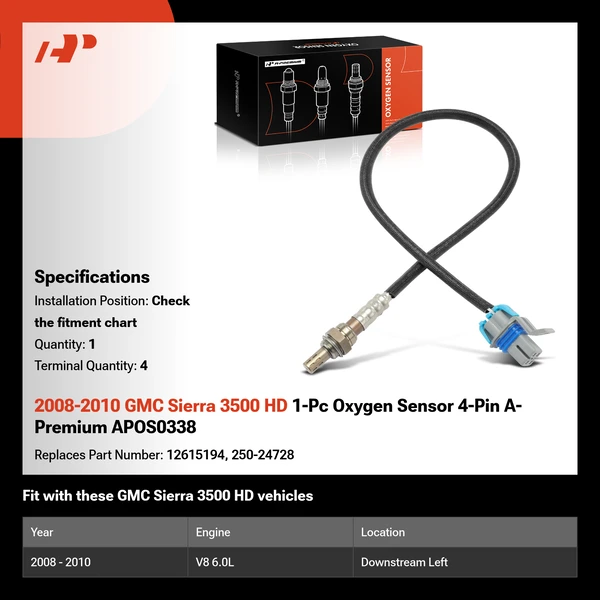 2008-2010 GMC Sierra 3500 HD 1-Pc Oxygen Sensor 4-Pin A-Premium APOS0338