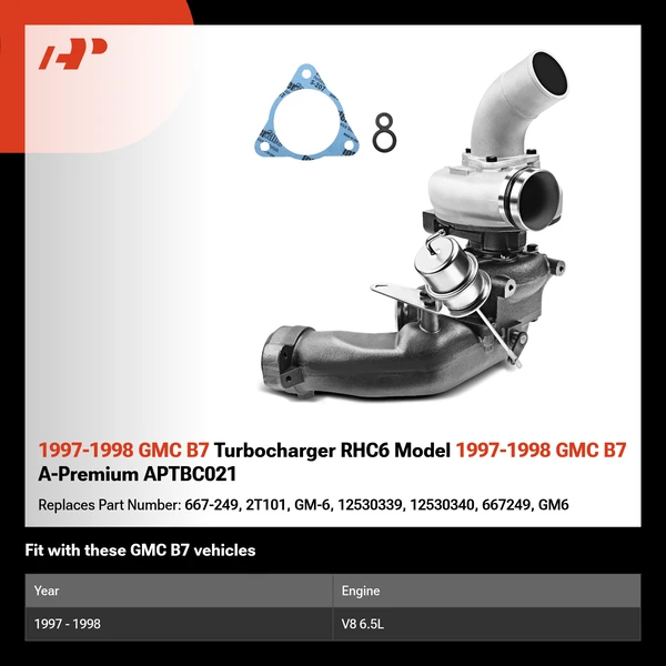 1997-1998 GMC B7 Turbocharger RHC6 Model 1997-1998 GMC B7 A-Premium APTBC021